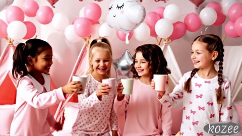 Slumber Party decorations pink white balloons overnight birthday party SLEEPOVER PARTY letter balloons cute moon star cloud heart-shape girls pajamas sleep overnight party decorations
