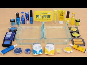Blue vs Yellow - Mixing Makeup Eyeshadow Into Slime ASMR 383 Satisfying Slime Video