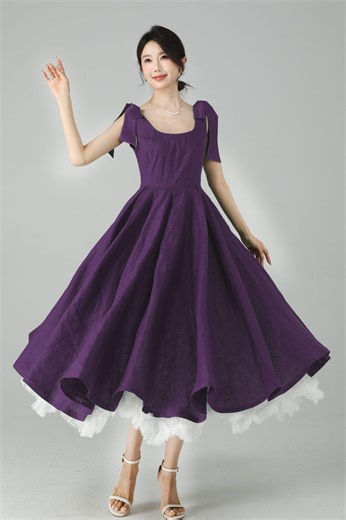 Purple Linen Midi Dress: Sleeveless Fit and Flare Summer Dress for Women, Custom, Xiaolizi 6675# - Etsy