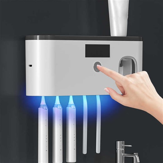 USB UV Wall Mounted Automatic Toothbrush Sterilizer 99.9% Bacteria Elimination Disinfector for Hotels Families and Bathrooms