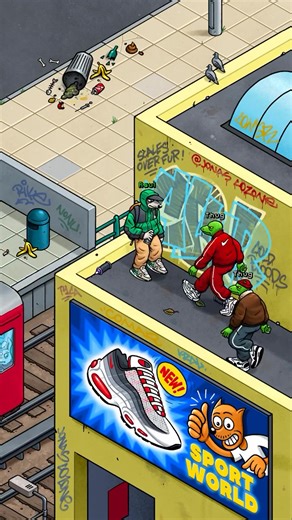 @jonascozone 🦝💥🦎 Two “Cold Bloods” crew members want to teach Raul (aka “Alur”) a lesson after he painted on their territory!!! #streetart #astrofat #graffitigame #urbanart #sprayart #spraypaint #graffiti #graffitiart #astrofatshop #guiltypleasure #videogame #retrogaming | AstroFat Shop