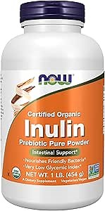 NOW Foods Supplements, Inulin Prebiotic Pure Powder, Certified Organic, Non-GMO Project Verified, Intestinal Support*, 1-Pound