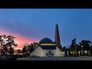 Stockholm Walks: Nockeby. Beautiful 1930’s houses and prominent Sankta Birgitta church at sunset.