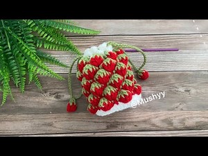 Crochet Strawberry Drawstring Bag 3D Pattern By Mushyy EASY Tutorial for Beginners#crochettutorial