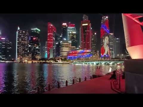 NDP 2025 Song Here We Are Performance Mobile Floating Stage with Laser Light Projection @ UOB Plaza