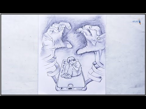 Mobile phone addiction poster drawing | step by step | pencil sketch || Art Lab