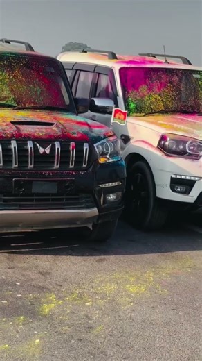 Scorpio VS Verna and black and white car colourful the Holi #shortvideo #shortsfeed #youtuber