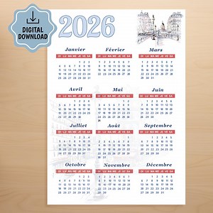 French 2026 Calendar Printable – Paris Theme Wall Calendar | Digital Download A3 & A4 PDF, PNG - Etsy