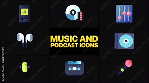 Music And Podcast Icons Motion Graphics Pack is a creative collection of hand-drawn, smooth animated icons in a music theme. Full HD resolution with alpha channel.