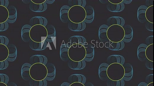 A mesmerizing design of concentric blue and yellow circles in a spiraling pattern. The circles, with circular and oval shapes, form a symmetrical arrangement