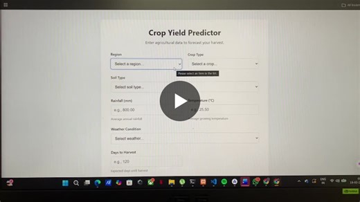 Machine Learning Crop Yield Prediction System Built with Flask and Scikit-Learn | Milan Mathew posted on the topic | LinkedIn