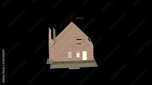 Home construction. Build structure. Time-lapse 3d animation showing a process of building of the house. House animation being assembled.