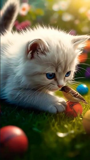 Too Cute To Be Real 🐱✨ | Ultra Realistic 4K AI Nature Short | Cute Kitten & Colorful Sparrows