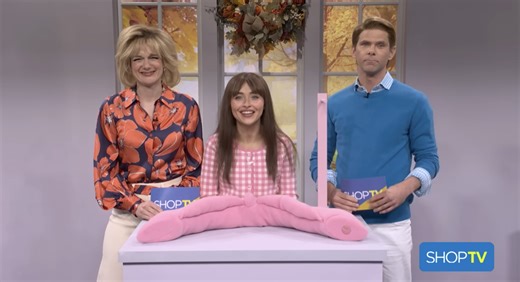 Sabrina Carpenter is selling an interesting neck pillow in 'SNL' Shop TV sketch