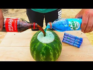 Experiment Watermelon vs Coca Cola Mirinda vs Mentos Watermelon Tricks