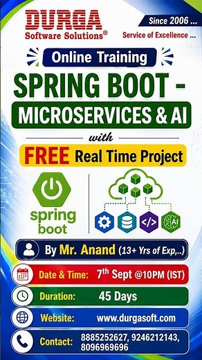 SPRING BOOT - MICROSERVICES & AI with FREE Real Time Project Online Training @ DURGASOFT #durgasoft