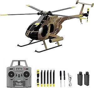 Remote Control Helicopter, C189 MD500 RC Helicopter Model, 1/28 Scale 4CH Single-Rotor Helicopters with 6-Axis Gyro and Brushless Motor, 2.4GHz RC Aircraft for Adults, 2 Batteries (Camouflage)