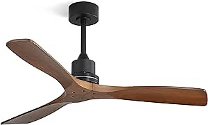 CACI Mall Wood Ceiling Fan no Light, Walnut, 52" Ceiling Fan Without Light, Remote Control, Solid Wood 3 Blade Ceiling Fans, Bedroom, Living Room, Farmhouse, Porch