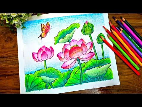 How To Learn Flower Garden Drawing Step By Step For Beginners l Lotus Flower Garden Drawing