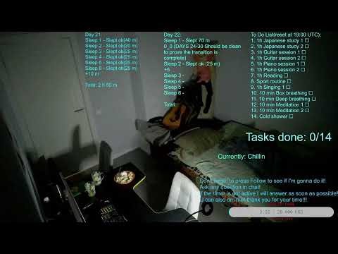 (2h sleep per day)(Uberman)[Day 22/30]Polyphasic sleep transition(24 h stream everyday) Part 2