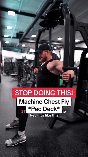 Machine Pec Fly - This is a general set up that I find to help. In terms of how far to actually go back with the handles, just actively open your arms and pull your arms back behind you as far as you comfortably can, that will be your active range. Minimize any momentum and make sure to straighten arms as you fly forward/in. Control every rep and eccentric! - #gymtiktok #gymtok #chestworkout #chestday #chestdayworkout #gymtips