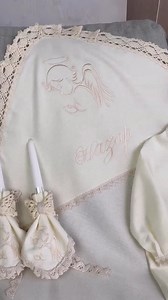 Personalized Linen Baby Baptism Set: Embroidered Blanket, Hat, Booties & Candles - Etsy