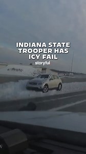 Indiana State Trooper Has Icy Fail | storyful