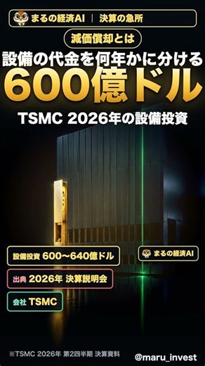 減価償却とは？TSMCの設備投資"600億ドル超"、その年の費用に出るのは約4割 #shorts【決算の急所/減価償却/TSMC】
