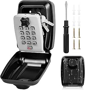 Key Lock Box for Outside, Sturdy Waterproof Wall Mount Lock Box for House Key, 12-Digit Combination Resettable Large Capacity Security Lockbox for Home, Garage, Office, Warehouse