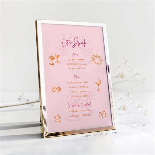 Drink Menu Editable Template: Bar Menu Cocktail Drinks, Pink Orange Party Decor - Etsy