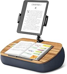 Lap Cozy Kindle Pillow Stand for Bed with Adjustable Arm, 360° Tablet Holder, Fits 4.7"-13" Kindle, iPad, Phone, Lap Desk for Hands Free Reading in Bed, Couch, Sofa,Gray
