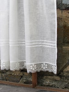 White Linen Curtain Romantic Cafe Curtains With Lace Edge Trim Window Panel French Country Kitchen Curtain.custom Curtain - Etsy UK