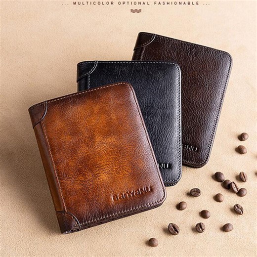 BANYANU Dompet Lelaki RFID Blocking Original Men Wallet Short Vertical Credit Card Holder Bifold Purse Genuine Leather Wallet for Men | Lazada