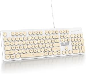 Retro Typewriter Coffee Keyboard Full Size, 104 Keys LED Backlit Wired Membrane Keyboard with Number Pad, Ultra Slim Quiet Home/Office Computer Keyboard for PC, Laptop, Desktop (Coffee)