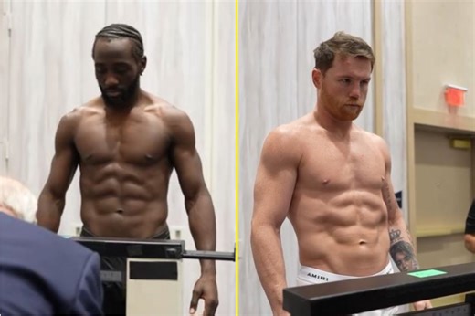 Terence Crawford completes huge 13.5lbs transformation as he and Canelo Alvarez weigh in for mega-fight