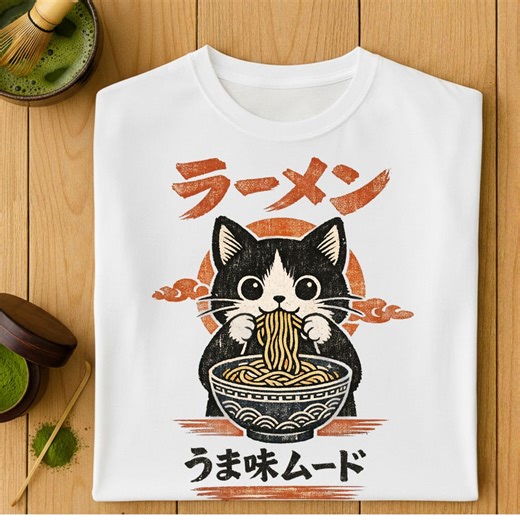 Ramen Cat T-shirt, Japanese Anime Graphic Tee, Foodie Gift - Etsy