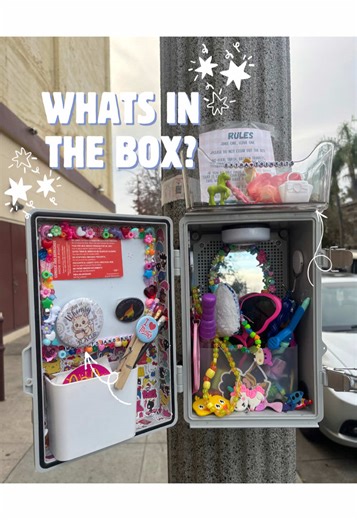 With the help of our fellow Orange trinket traders, Daisy the box has been given her spark back'* Do you see a trinket you like? Then grab one of your favorite trinkets and come trade for it at the Orange Trinket Exchange box #sidewalkjoy #orangecircle #orangetrinketexchange #trinket #orangecounty