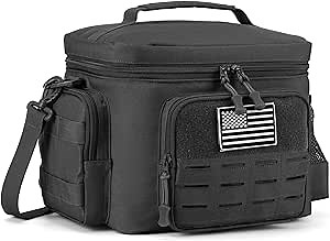 QT&QY Tactical Lunch Bag for mens Military heavy duty lunch box work Leakproof insulated Durable Thermal Cooler Bag for Adult Meal for Office Camping Picnic Pail MOLLE Webbing Black