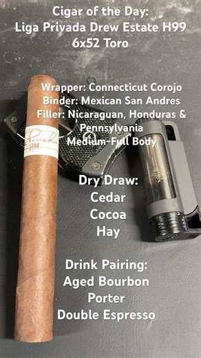 Liga Privada H99 (Drew Estate) 6x52 Toro #CigarOfTheDay #CigarReview #Short #Shorts