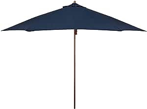 11' Rd. Faux-Wood Steel Patio Umbrella, Push Open Pin Stop, Navy Blue (MOW116202-P04)