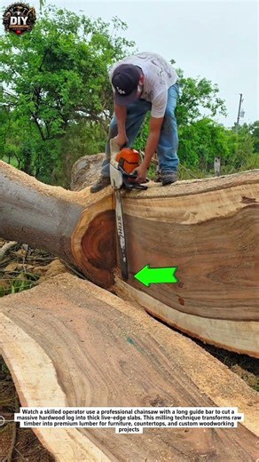 Massive Chainsaw Slab Cut #Logging #Woodworking #Forestry
