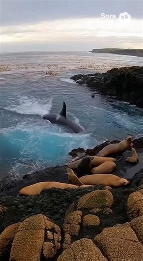 Orca Attacks Sea Lions Near Rocky Coastline 🌊🐋 | Shocking Ocean Predator Scene | Sora AI