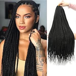 THEMIS HAIR Box Braids Crochet Hair 24 Inch 6 Bundles Straight Pre-Looped Handmade Braids Synthetic Medium Crochet Knotless Braiding Hair Extensions for Black Women(24 Inch, Black 1B)