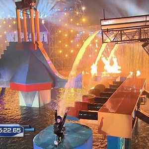 She raced across the wipeout platform like a boss... until taking a little dip in the water. Whoops 😬 | Wipeout