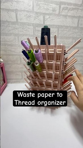 Sewing thread organizer and storage with rotating base stand from used books #paperideas
