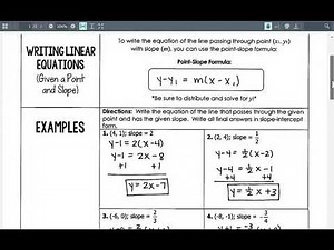 Writing Linear Equations Given a Point and Slope