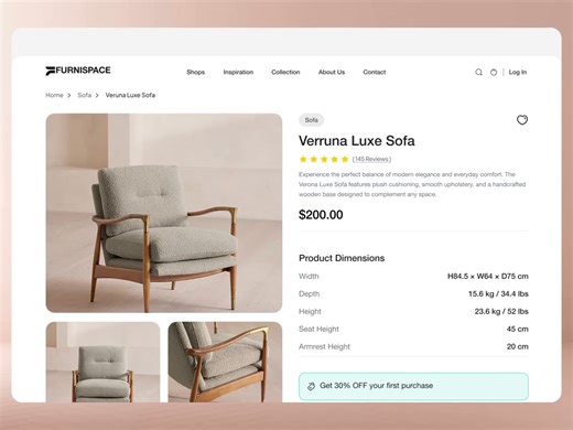 Luxury Furniture Product Detail Page (PDP) & 3D Customizer UI