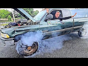 CUMMINS TURBO DIESEL Ram Pickup BURNOUT in 4X4! Only on NEUTRAL DROP!