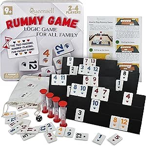 Queensell Rummy Cube Game Classic with Metal Case, Timers and Holders, Classic Rummy Game for Kids and Adults