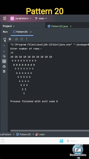 Pattern 20 #coding #learnwithrehan #java #programming #programminglanguage #viral #pattern #software